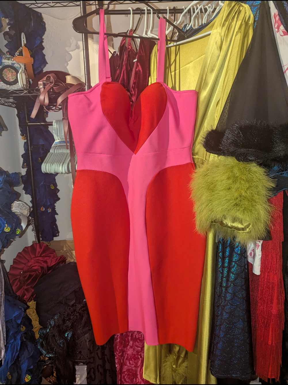 Pink & Red Colorblock Heart Bodycon Dress